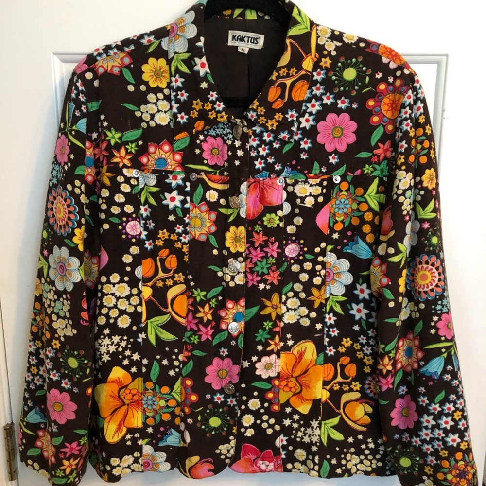 Kaktus Women’s sz XL Multi-Color Floral Art Jacket